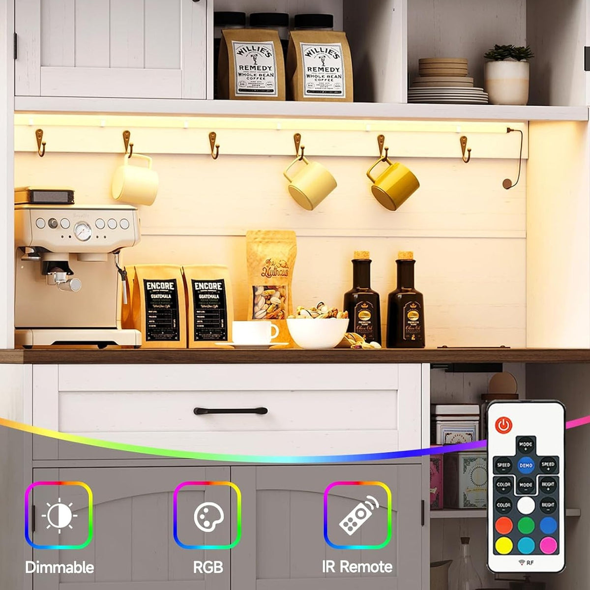 71-Inch Kitchen Pantry Cabinet with LED Light and Outlet