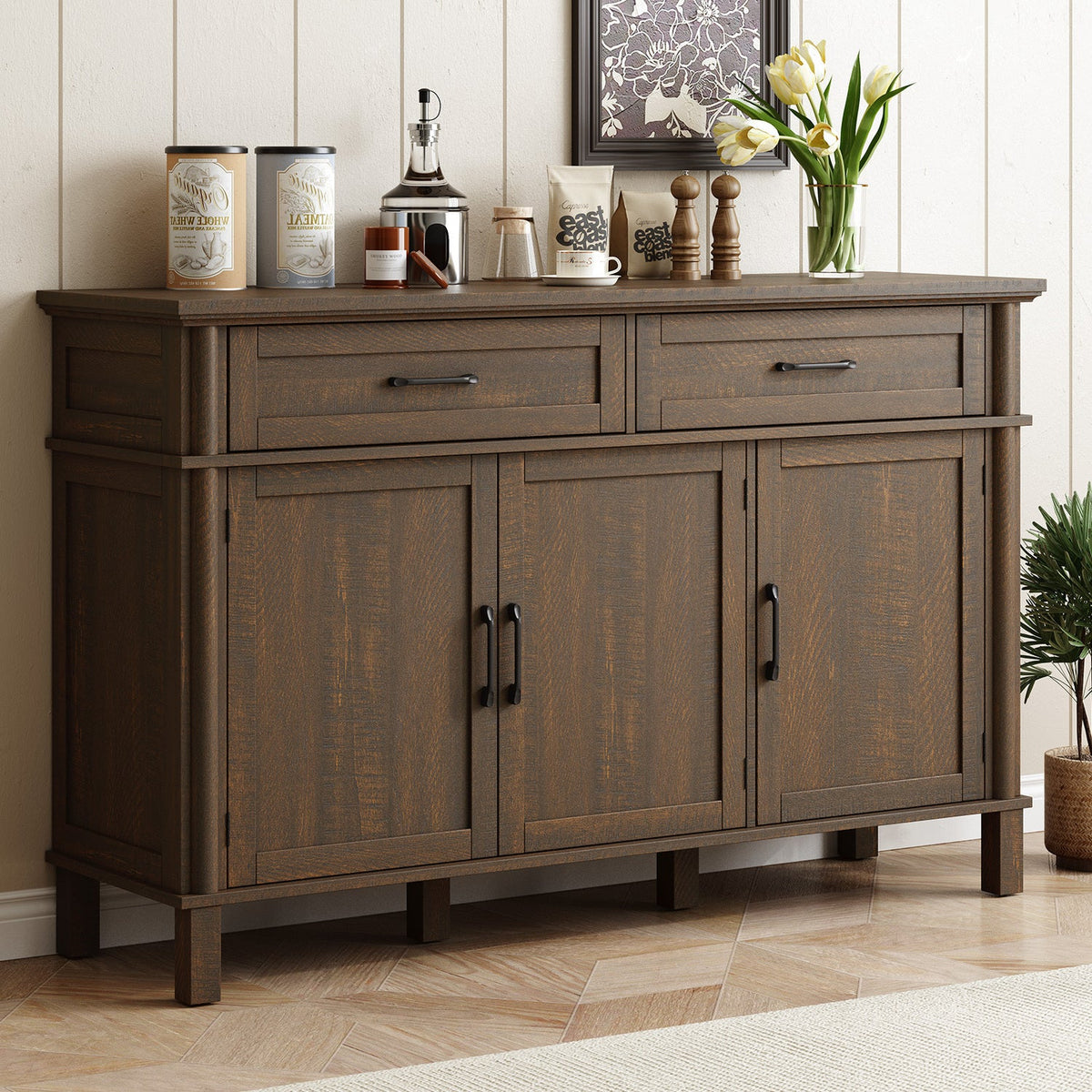 Wood Buffet Sideboard with 2 Drawers and 3 Doors