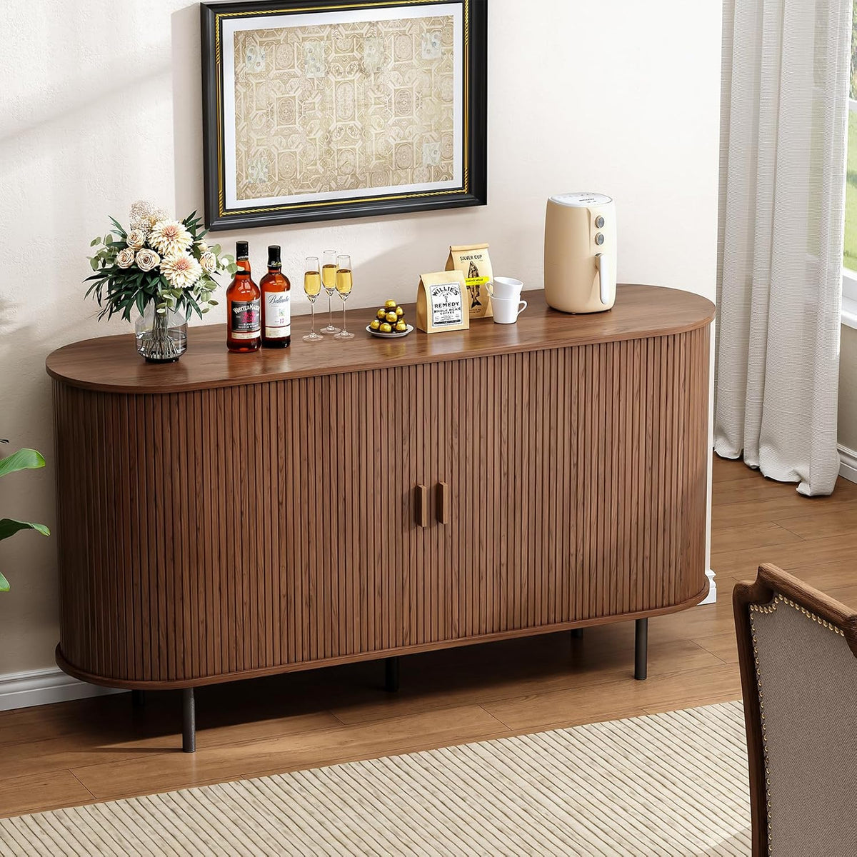 55 Inch Sideboard Buffet with Tambour Door