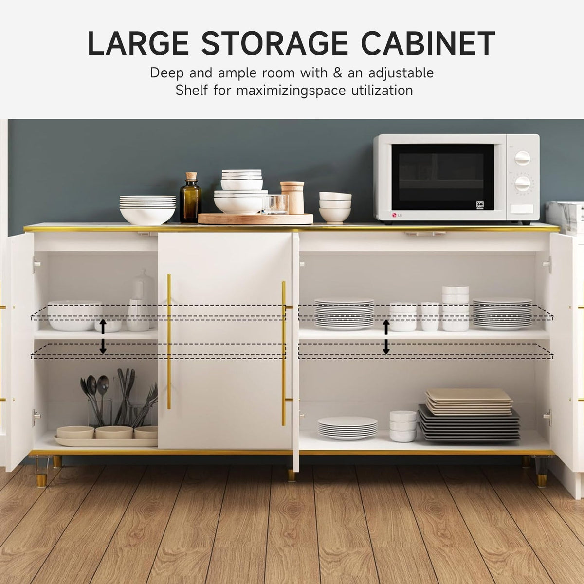 High Gloss Buffet Console Sideboard with Adjustable Shelf