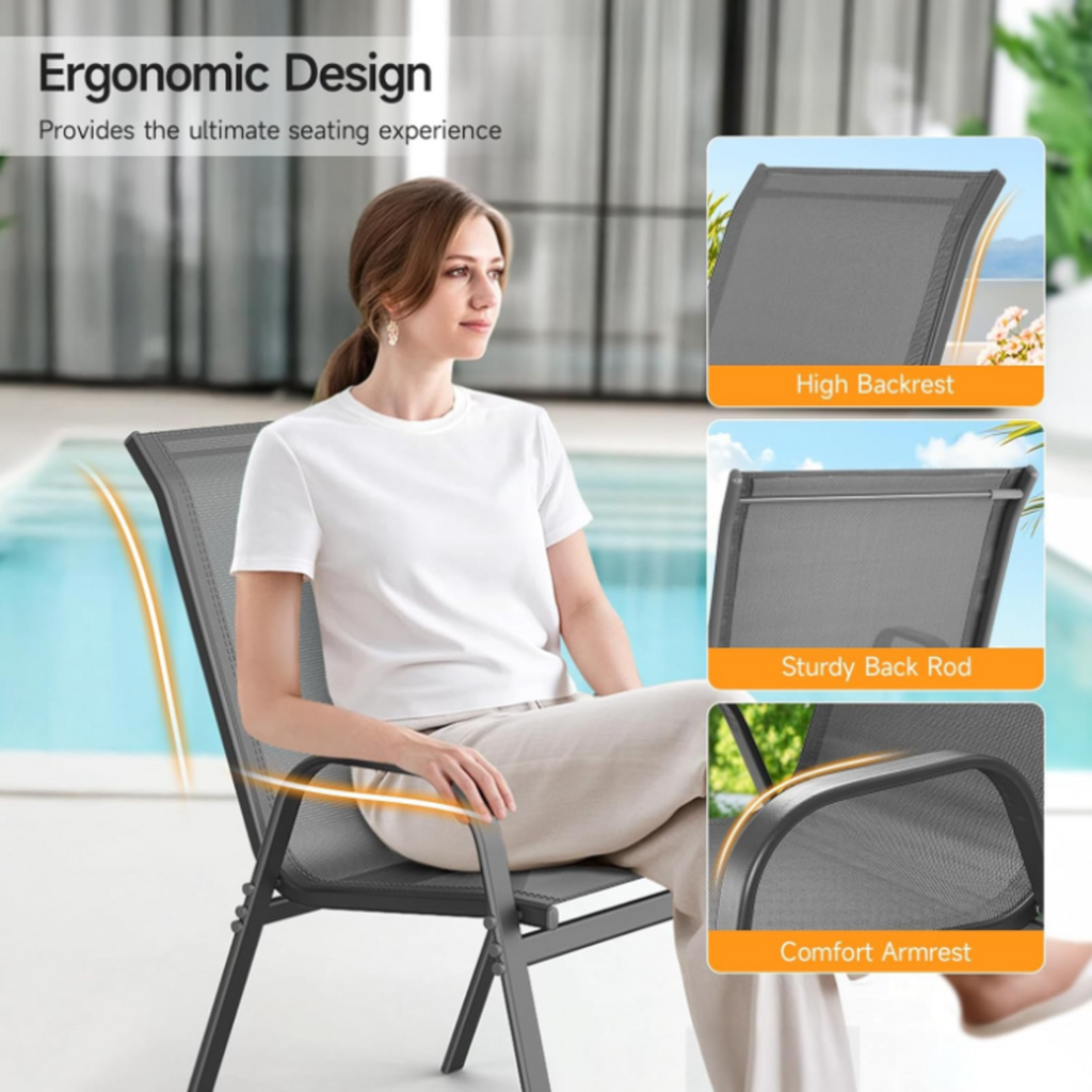 Stackable Metal Outdoor Dining Chairs, Set of 2, 4 or 6