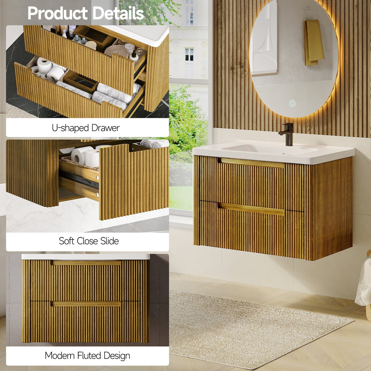 32-Inch Floating Bathroom Vanity with Sink