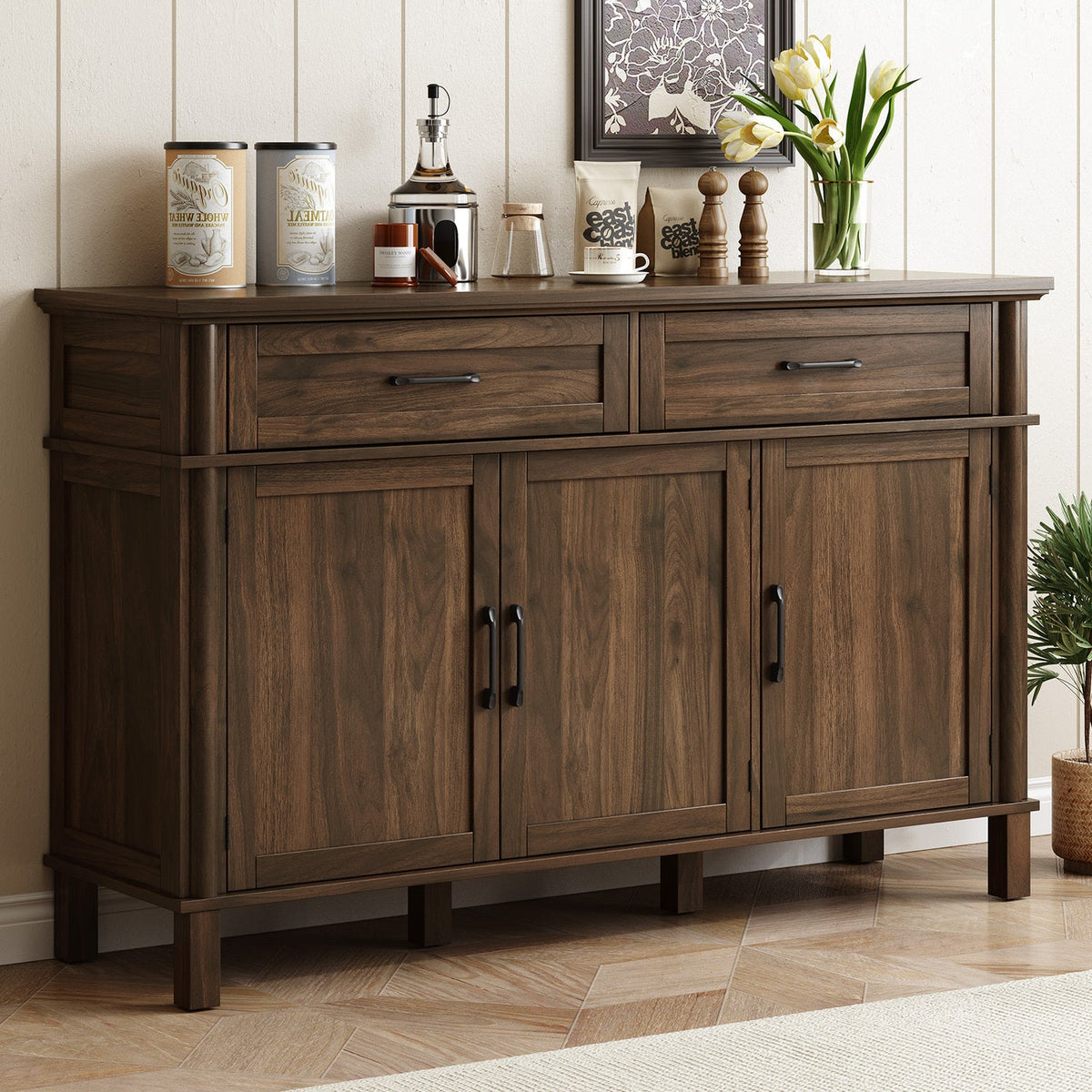 Wood Buffet Sideboard with 2 Drawers and 3 Doors