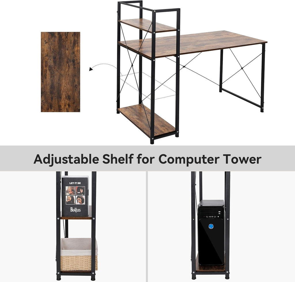 47 Inch Computer Desk with Reversible Bookshelf