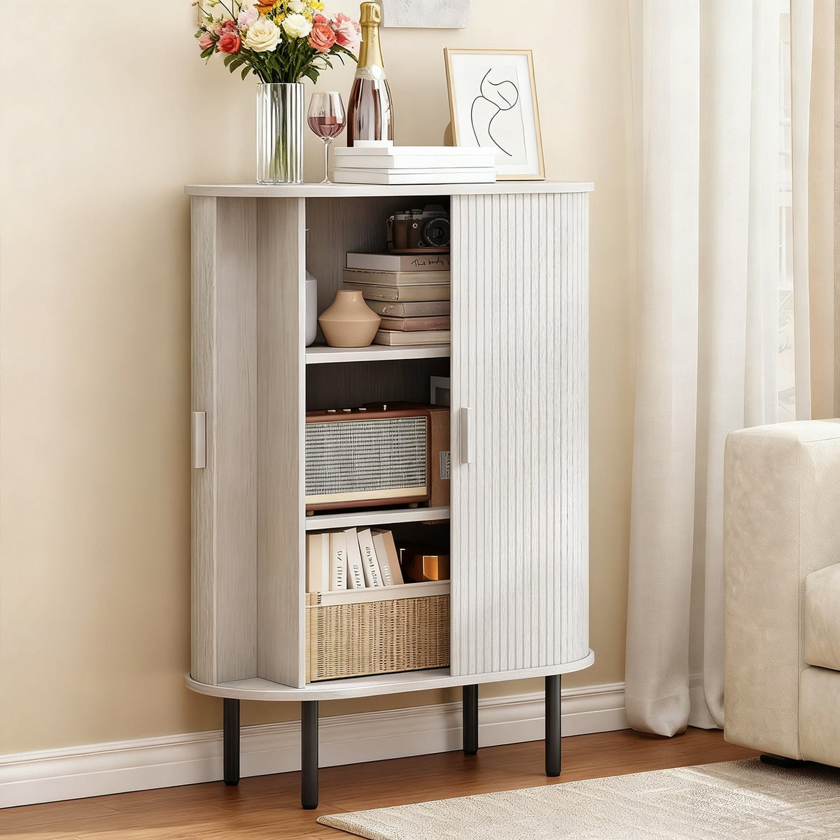 44" Modern High Sideboard Cabinet with Sliding Door