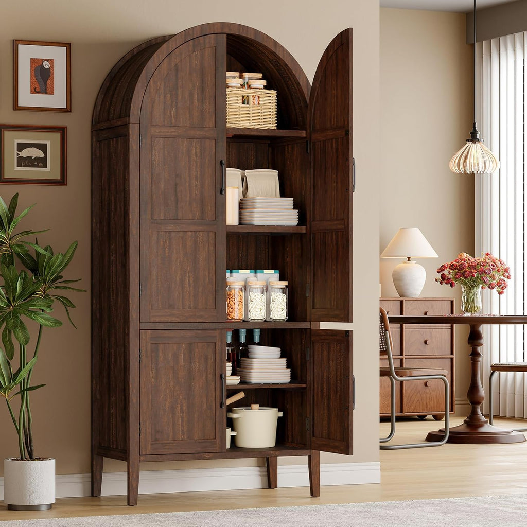 71 Inch Arched Kitchen Pantry Cabinet with Doors
