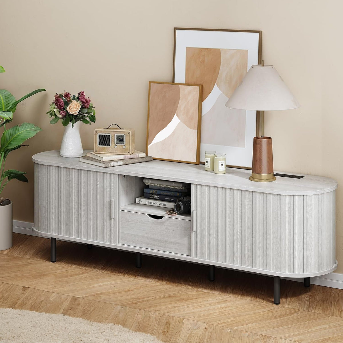 69 Inch TV Stand with Sliding Door for TVs to 80 Inch