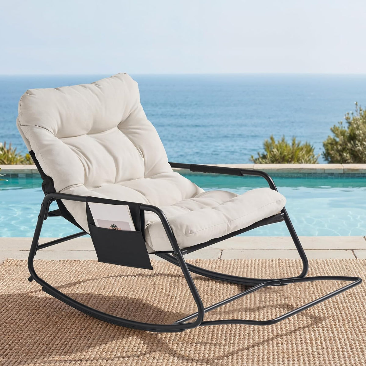 Papasan Rocking Chair with Cushion for Indoor and Outdoor