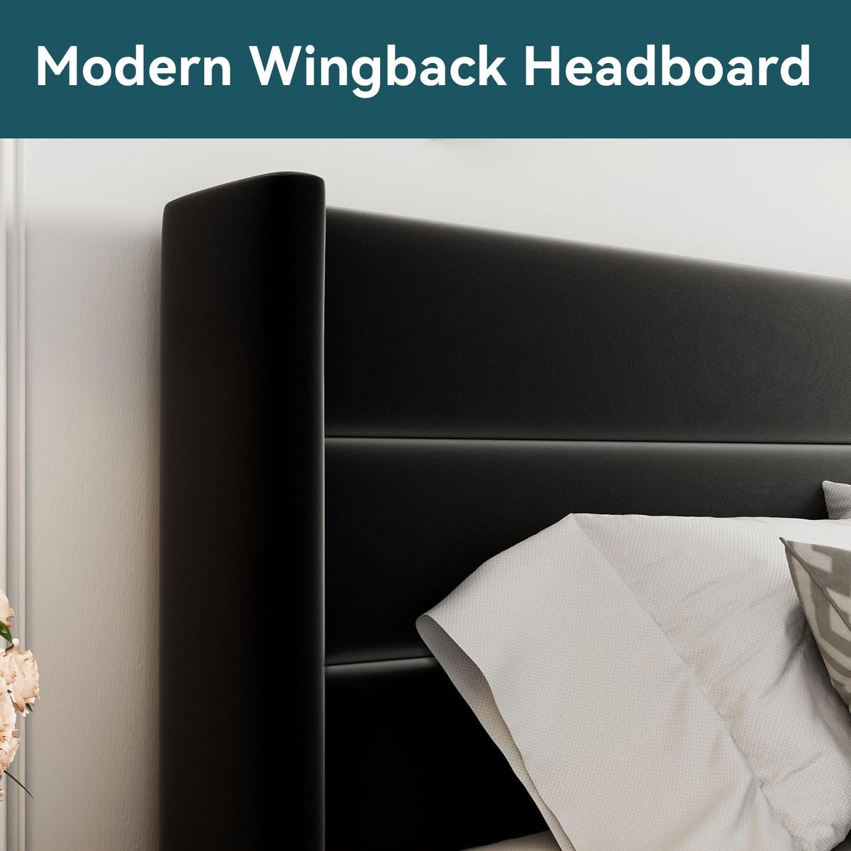 Velvet Lift-Up Storage Bed with Wingback Headboard