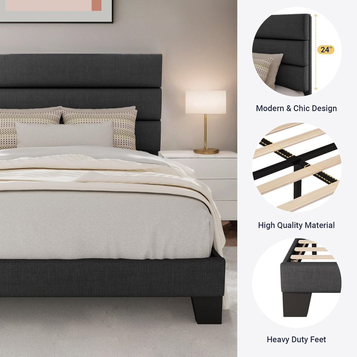 Twin Upholstered Platform Bed with Fabric Headboard