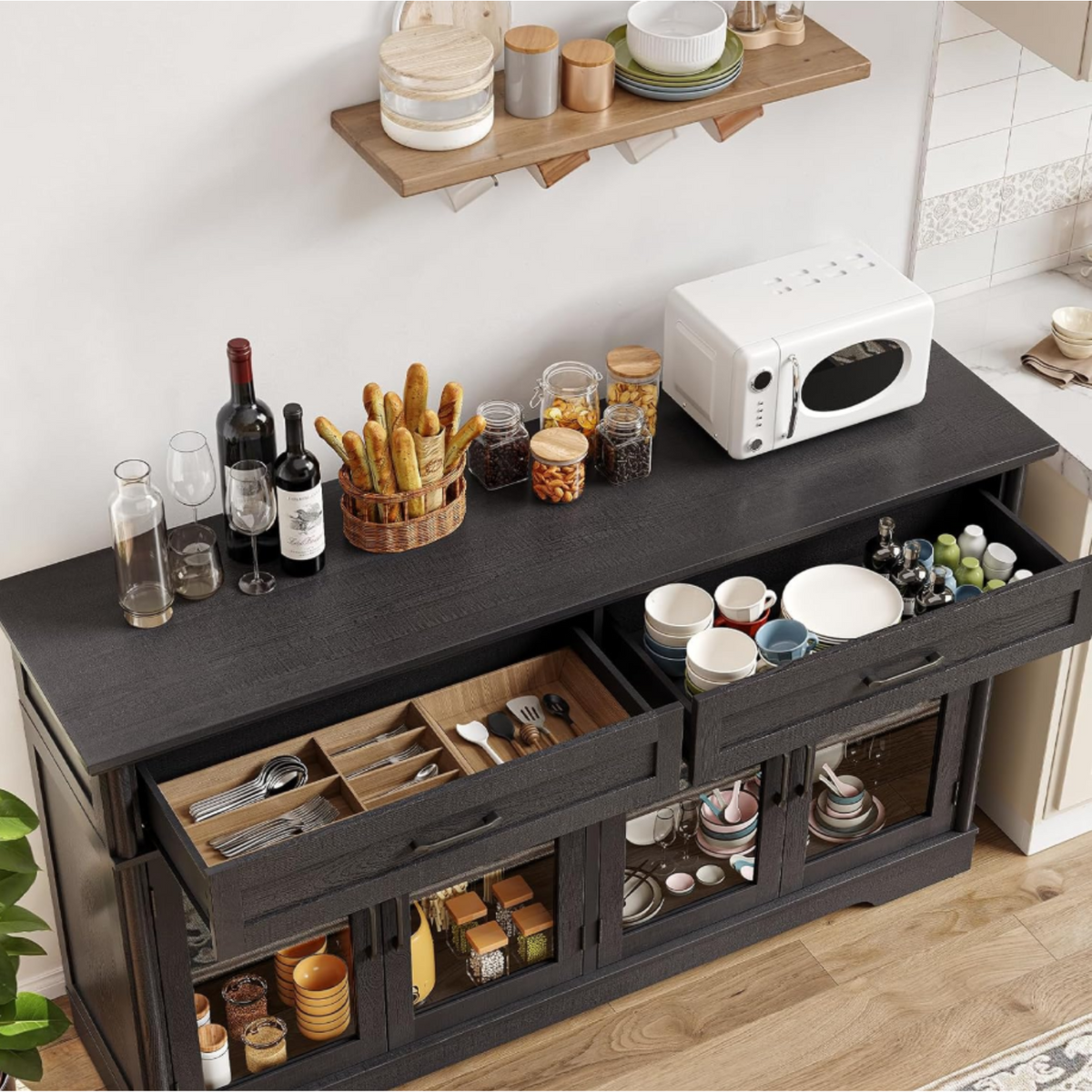 60 Inch Sideboard Buffet with 4 Doors and 2 Drawers