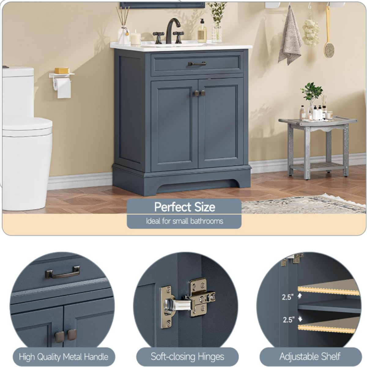 30 Inch Bathroom Vanity with Sink and Soft-Close Doors