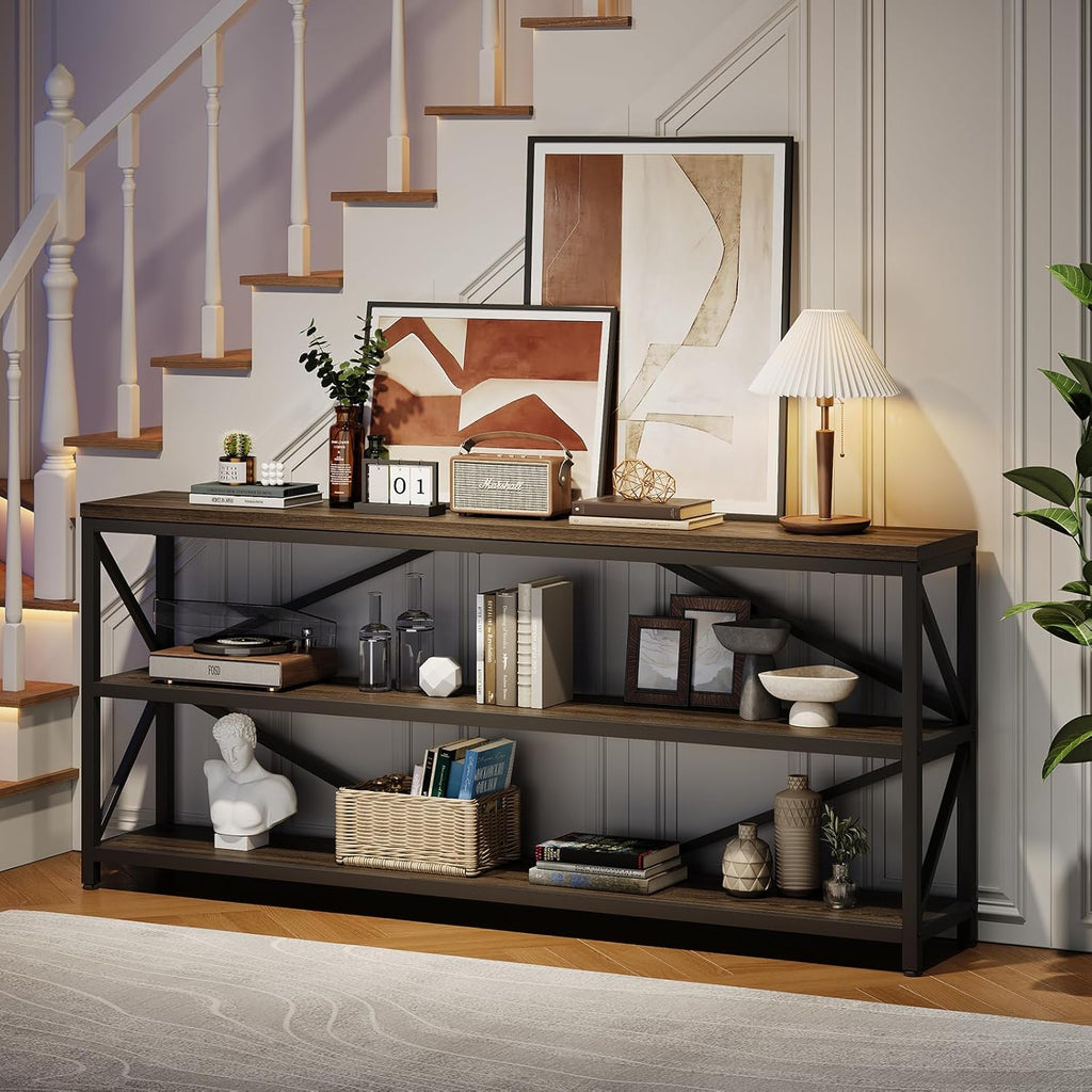 70.8 Inch Industrial Console Table with 3-Tier Shelf