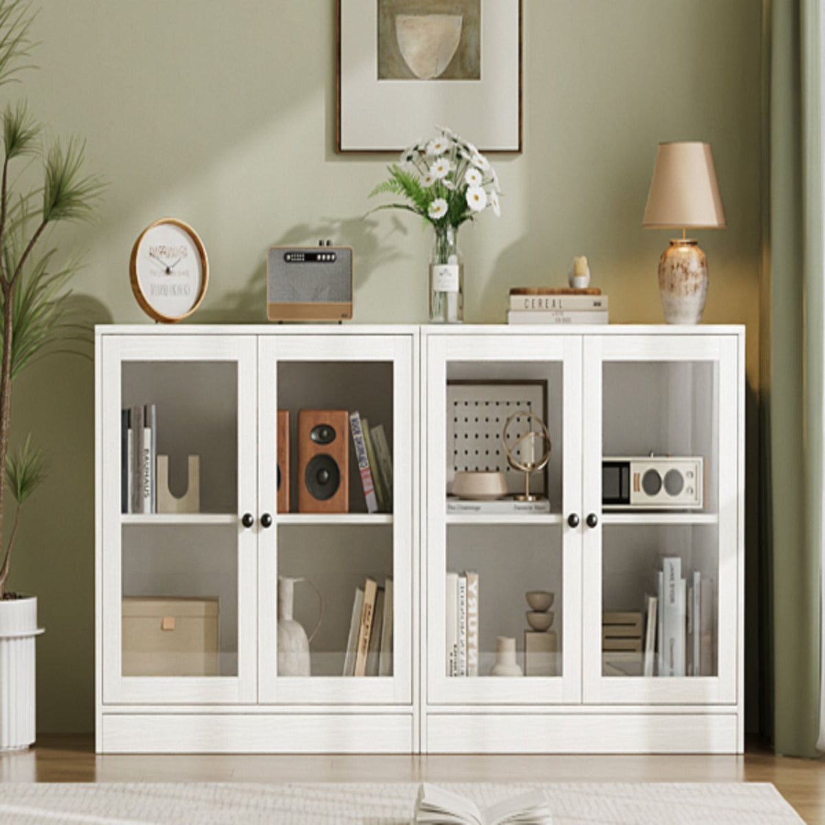 Accent Cabinet with Glass Doors and Small TV Stand