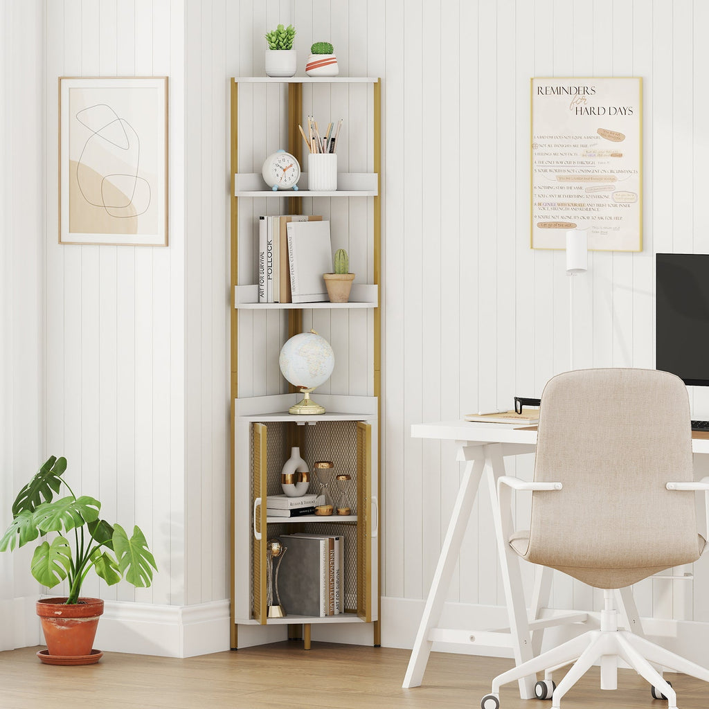 6-Tier Corner Shelf, 67 Inch Bookcase with Cabinet