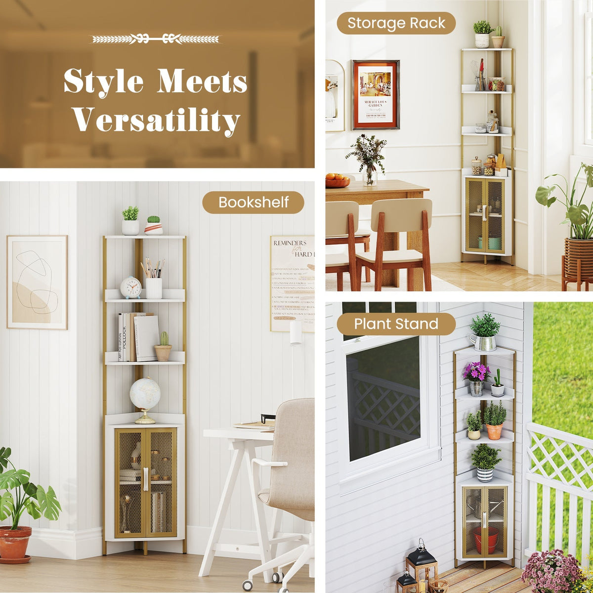 6-Tier Corner Shelf, 67 Inch Bookcase with Cabinet