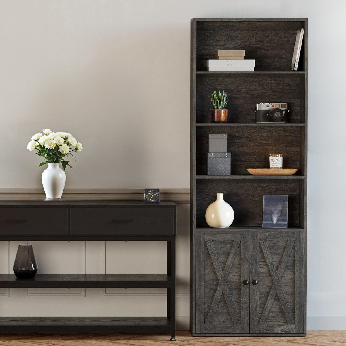 70 Inch Industrial 6-Shelf Bookshelf
