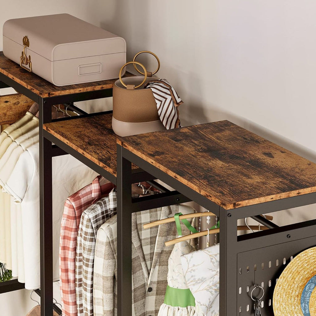 Garment Rack with Hanging Rods, Shelves and Drawer