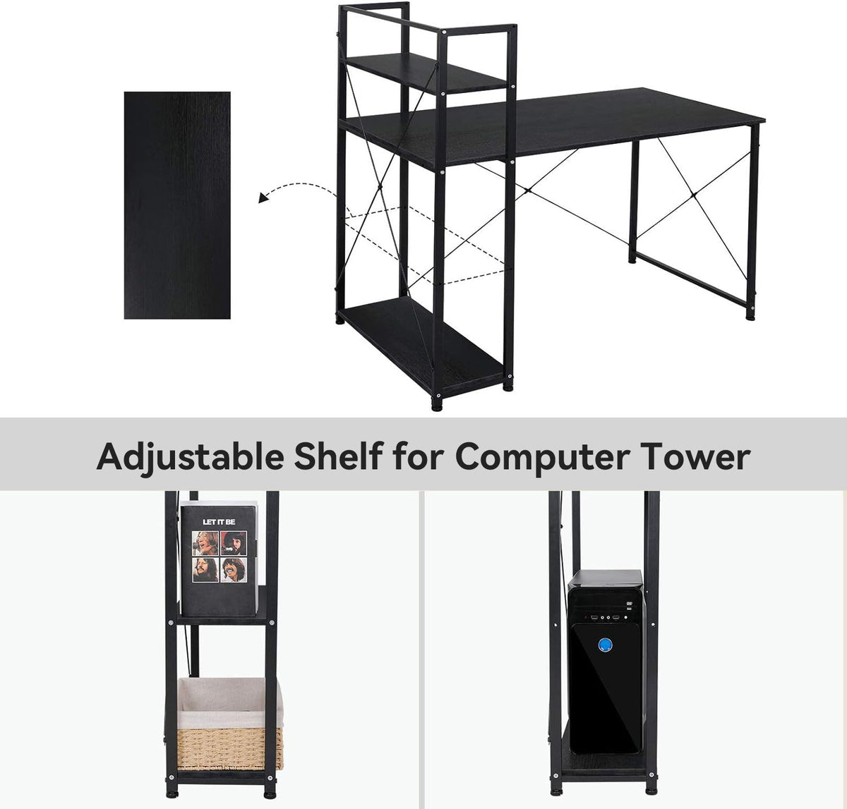 47 Inch Computer Desk with Reversible Bookshelf