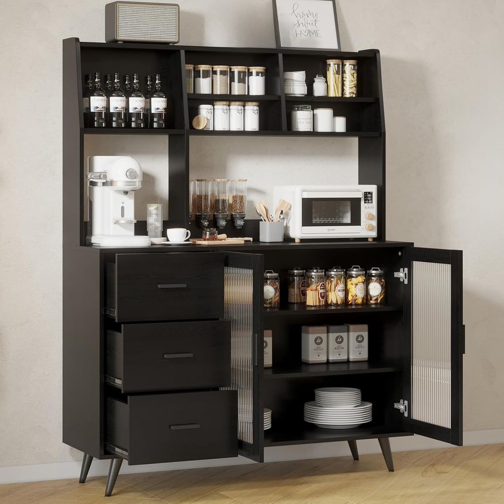 Freestanding Kitchen Pantry Sideboard with Glass Door
