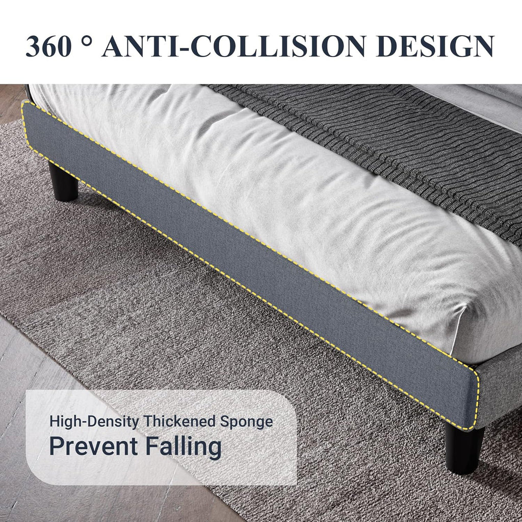 Upholstered Platform Bed with Tufted Wingback Headboard