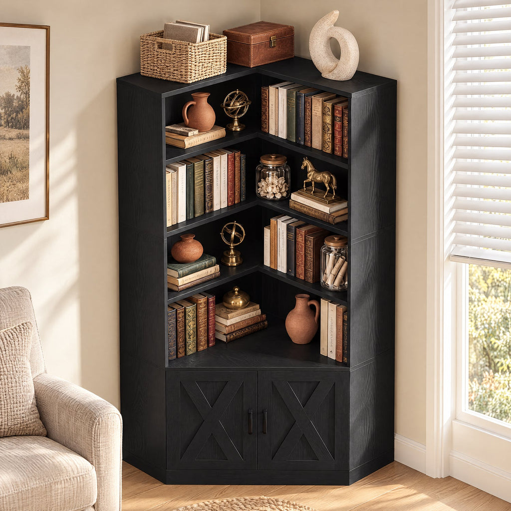 72.7-Inch Tall Corner Bookshelf with Door, 6-Tier