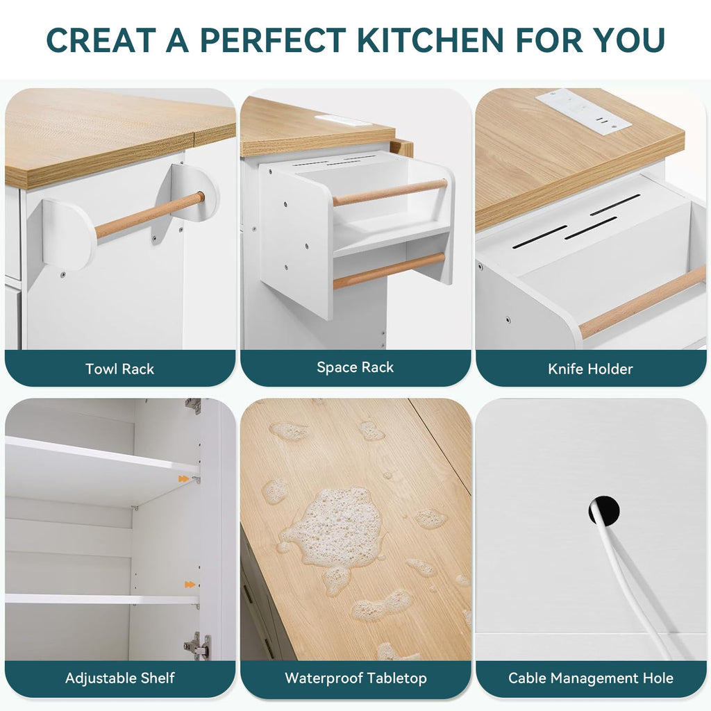 Kitchen Island Cart with Trash Can Storage on Wheels