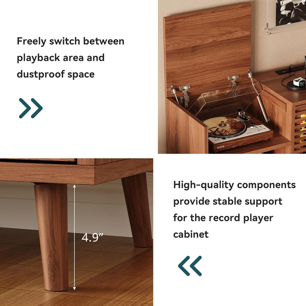 Walnut Record Player Stand with Vinyl Storage