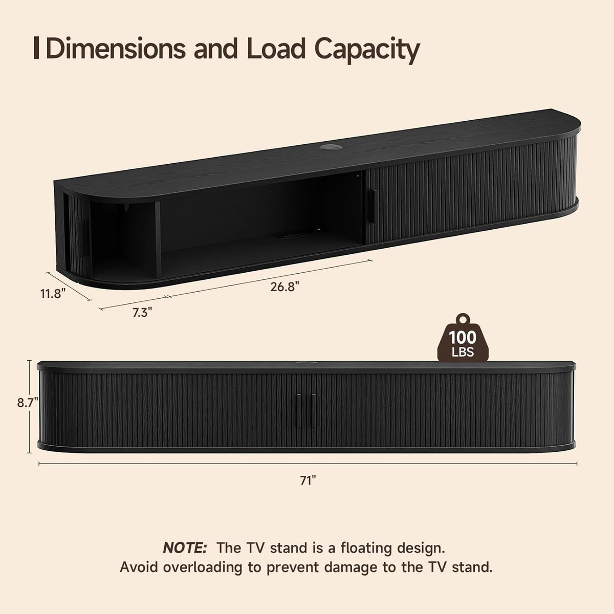 71 in Floating TV Stand with LED Lights