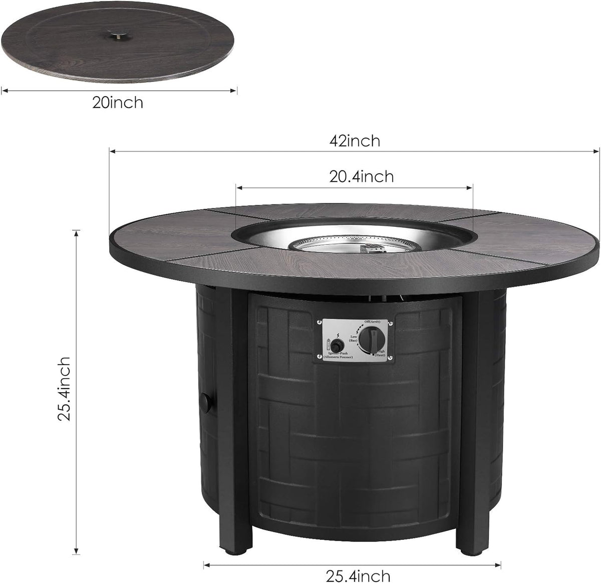 42 Inch Propane Fire Pit Table, 50,000 BTU