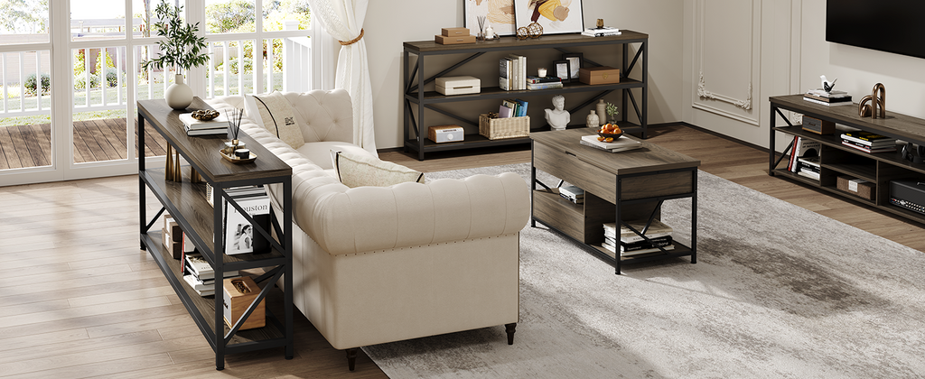 70.8 Inch Industrial Console Table with 3-Tier Shelf