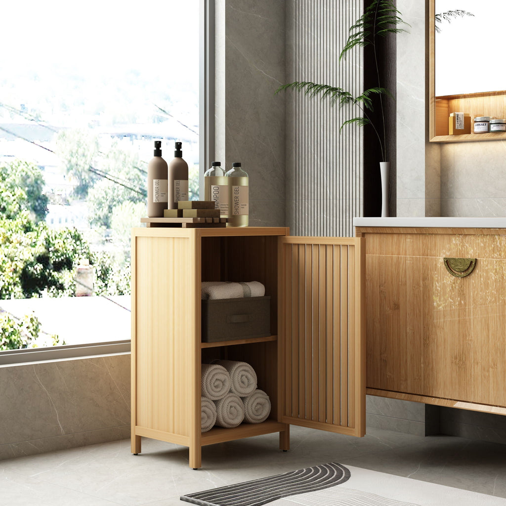 Bamboo Storage Cabinet with Door and Shelf, Natural