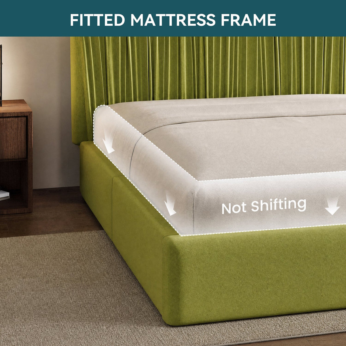 Velvet Floor Platform Bed with Pleated Headboard