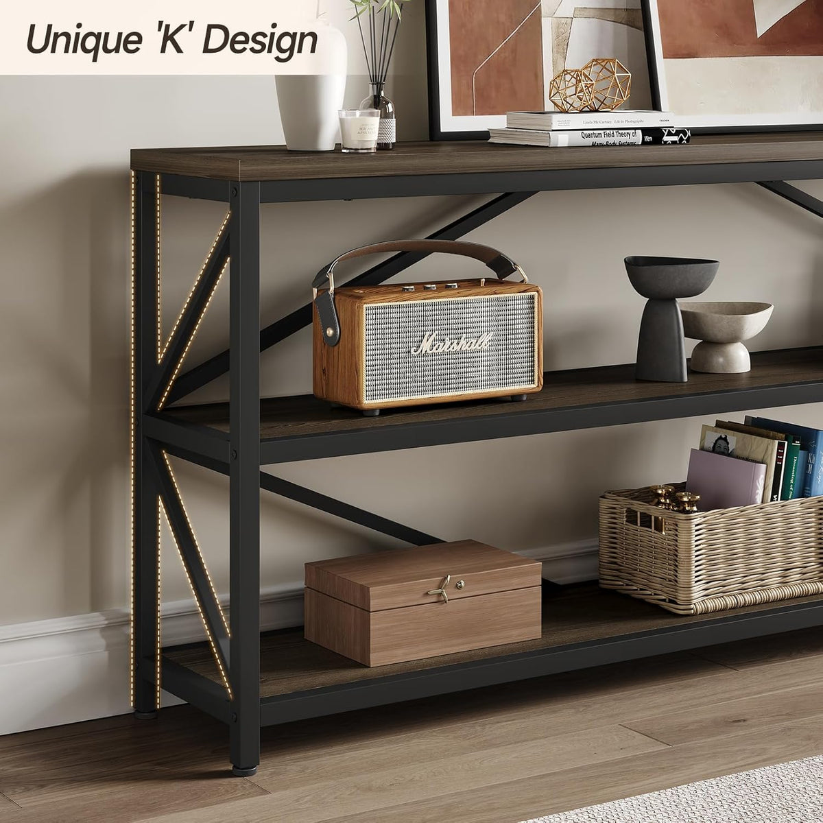 70.8 Inch Industrial Console Table with 3-Tier Shelf