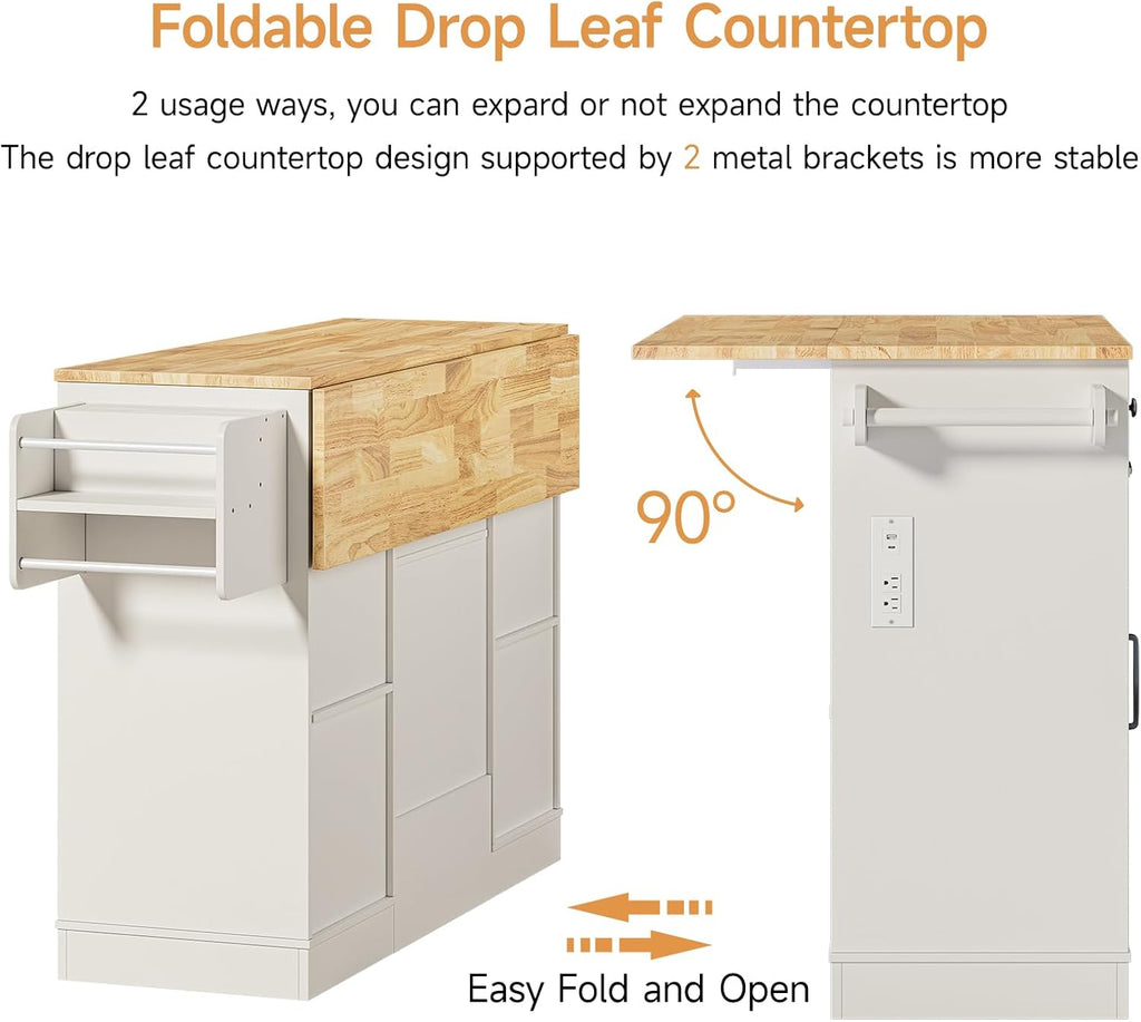 61 Inch Rolling Kitchen Island with Cutting Board