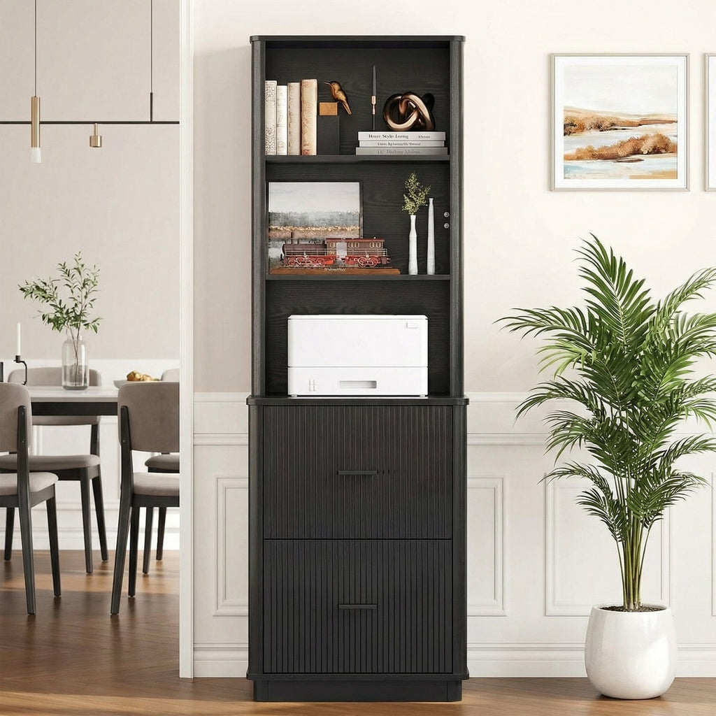 71 in Tall Fluted Bookcase with File Drawers