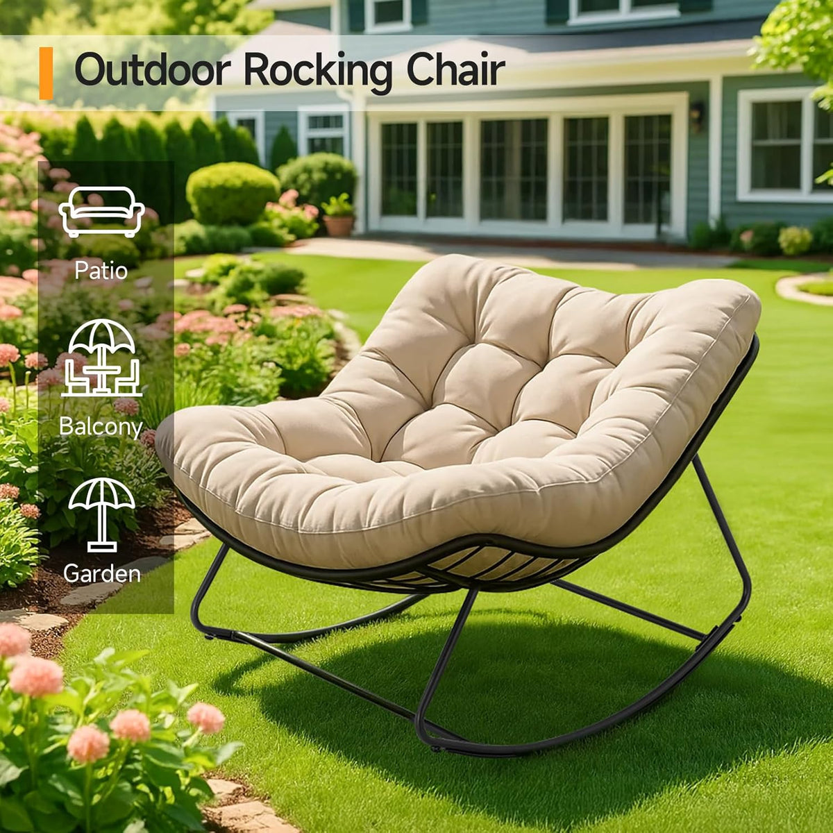 Papasan Rocking Egg Chair with Thick Cushion