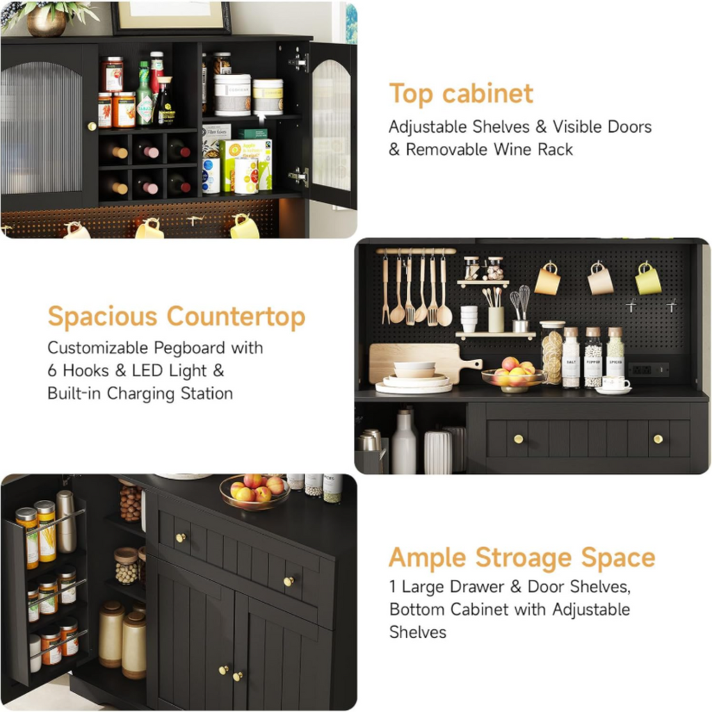 71 Inch Kitchen Pantry Cabinet with Microwave Stand