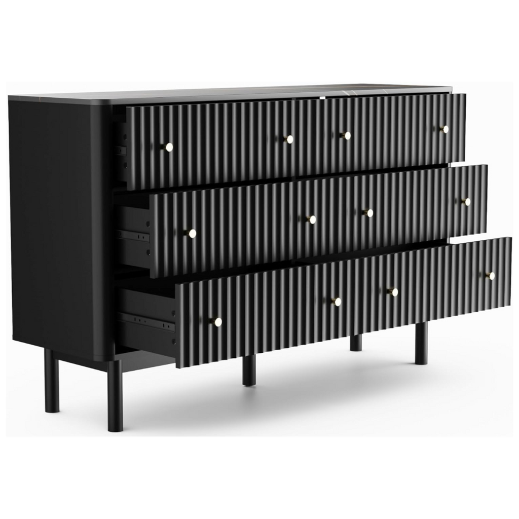 6-Drawer 54-Inch Fluted Dresser with Faux Marble Top