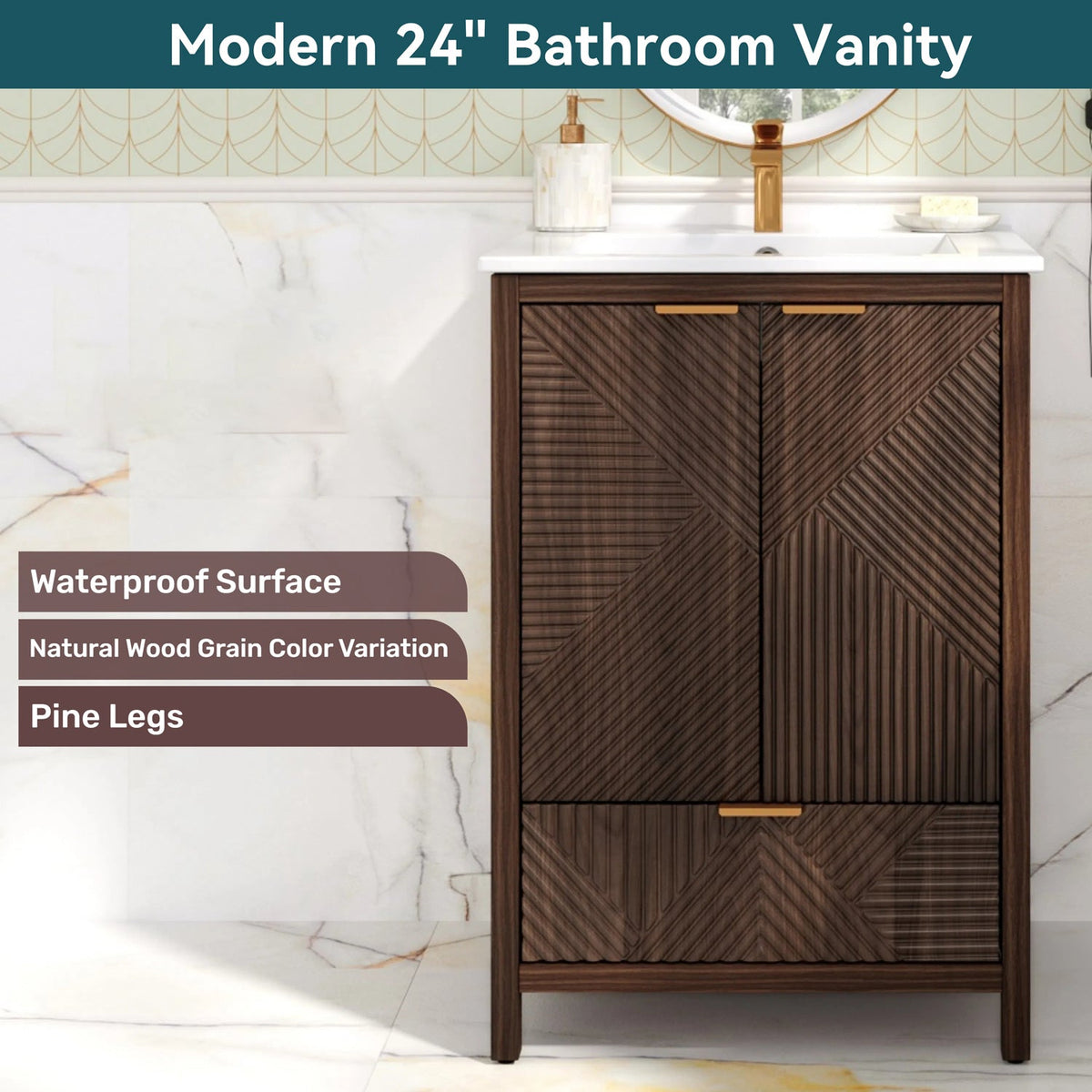24 Inch Bathroom Vanity with Sink and Soft-Close Door