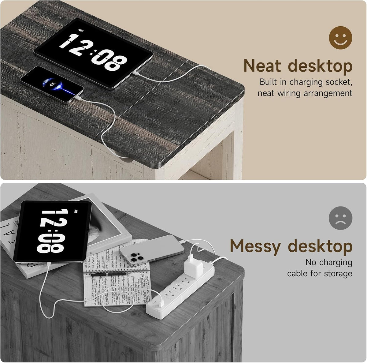 Farmhouse End Table with Hidden Charging Station