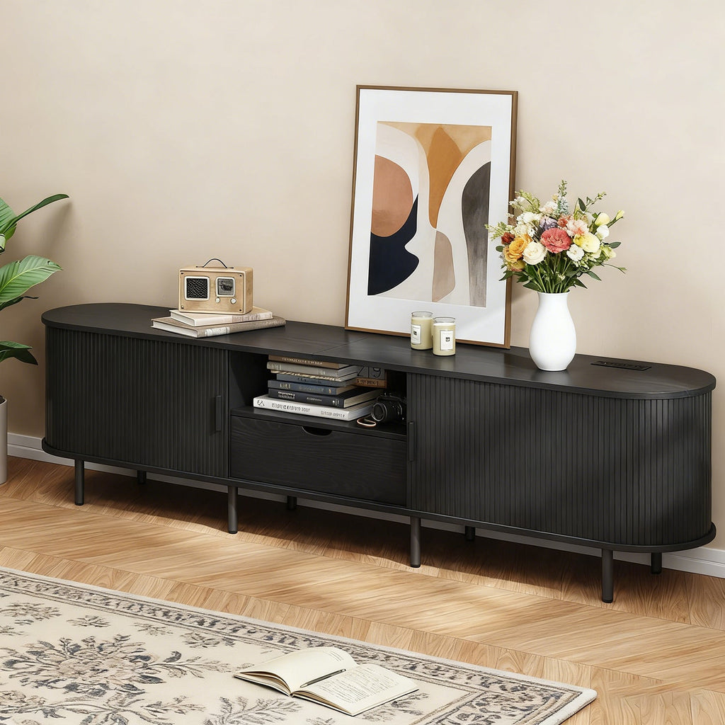 86 Inch TV Stand with Sliding Doors and Charging Station