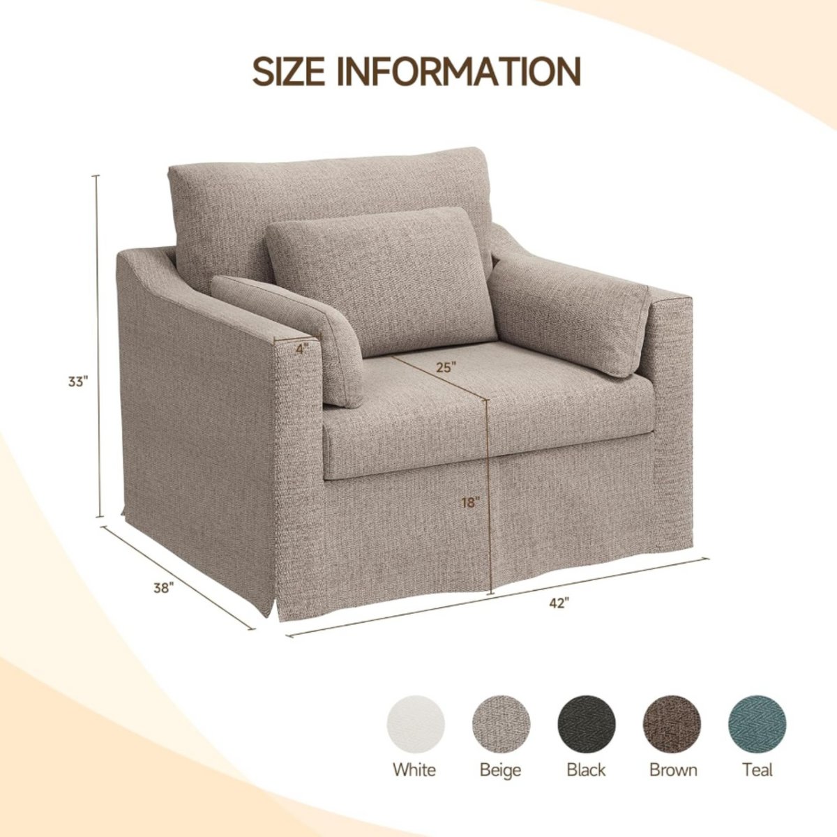 33 Inch Wide Coastal Armchair with Washable Slipcover
