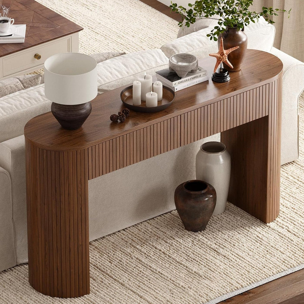 55-Inch Fluted Oval Console Table with 2 Drawers