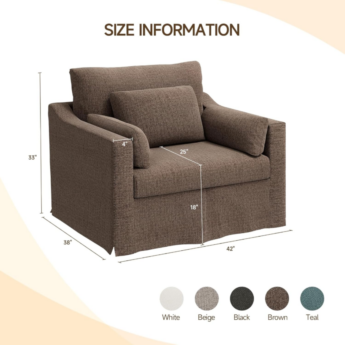 33 Inch Wide Coastal Armchair with Washable Slipcover