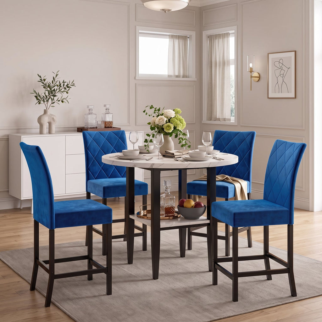 5-Piece Counter Height Dining Set with Marble Table