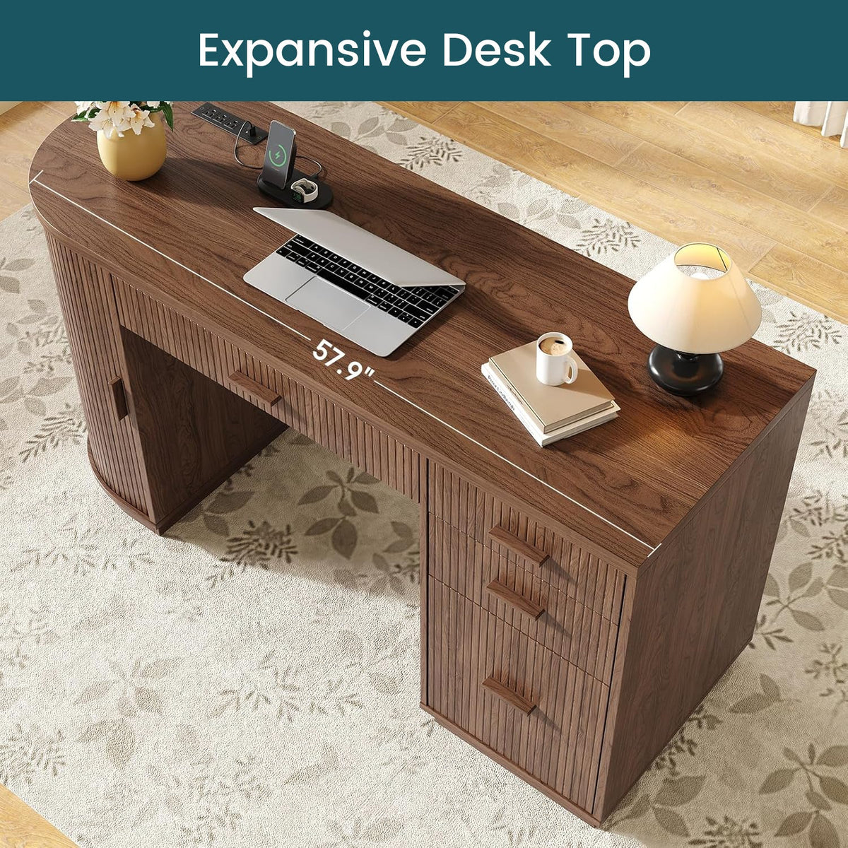 57 in Fluted Executive Desk with File Cabinet