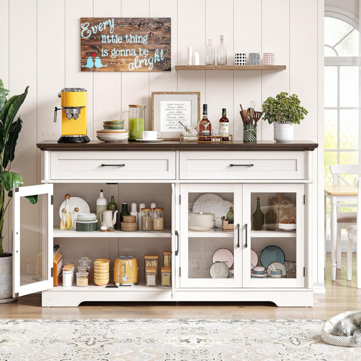 60 Inch Sideboard Buffet with 4 Doors and 2 Drawers