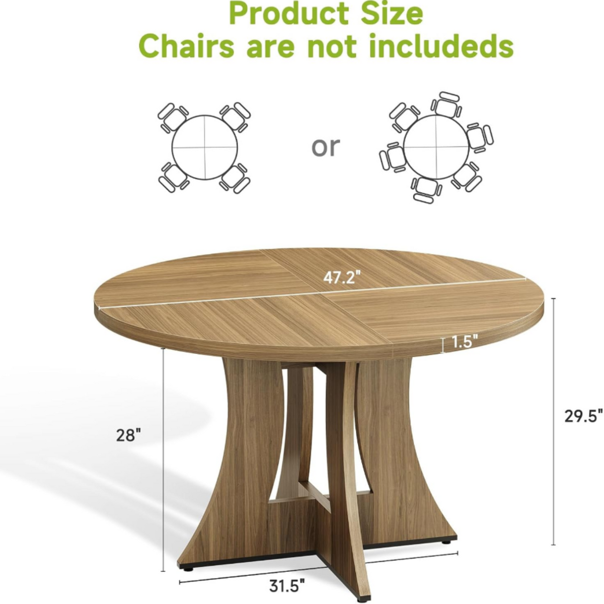 47 Inch Round Wooden Dining Table, Modern Kitchen Table