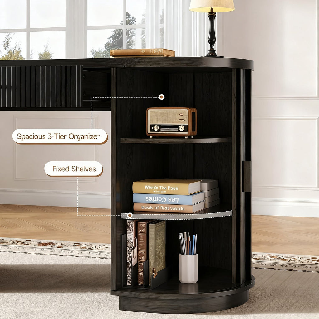 58 in Wood Executive Desk with Drawers and Charging